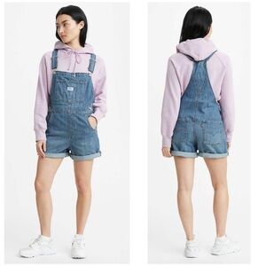 Levi's Women's Vintage Inspired Medium Wash Relaxed Denim Shortalls Cotton Sz XL